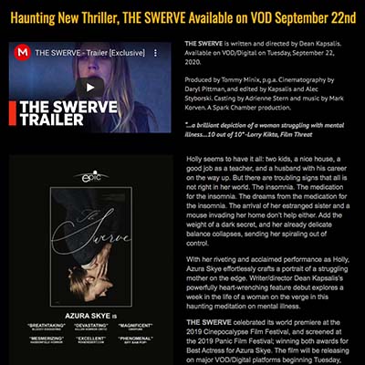 Haunting New Thriller, THE SWERVE Available on VOD September 22nd